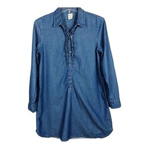 Arizona Big Girls Sz 16 Blue Chambray Long Sleeve Popover Ruffle Bodice Dress